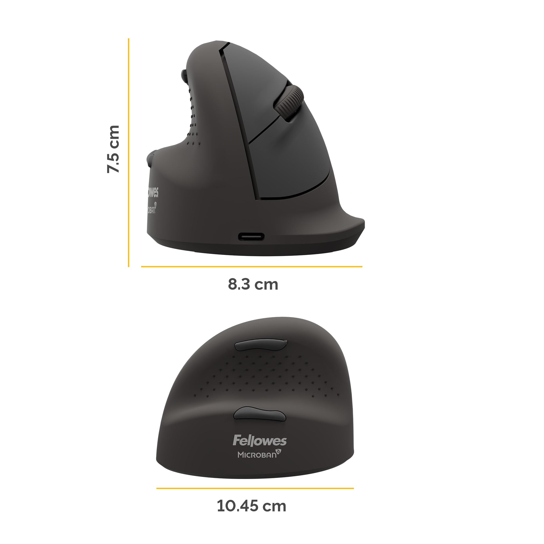 Fellowes Ratón Vertical Ergonómico Breyta Plus Mediano para Zurdos – Bluetooth inalámbrico, dongle inalámbrico o Cable, Contenido Reciclado, protección antimicrobiana Microban, batería Recargable