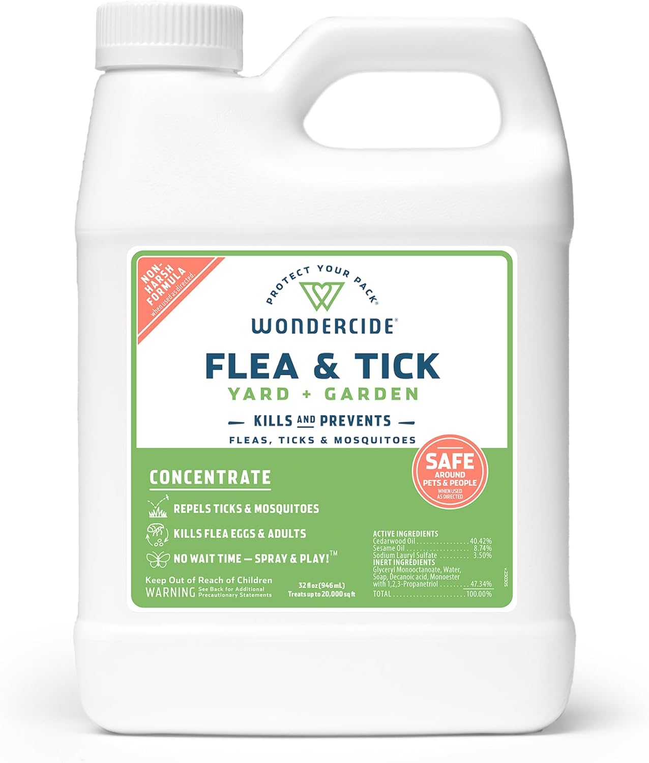 Wondercide – Flea and Tick Spray Concentrate for Yard and Garden with Natural Essential Oils – Kill, Control, Prevent, Fleas, Ticks, Mosquitoes and Insects – Safe Around Pets, Plants, Kids – 32 oz