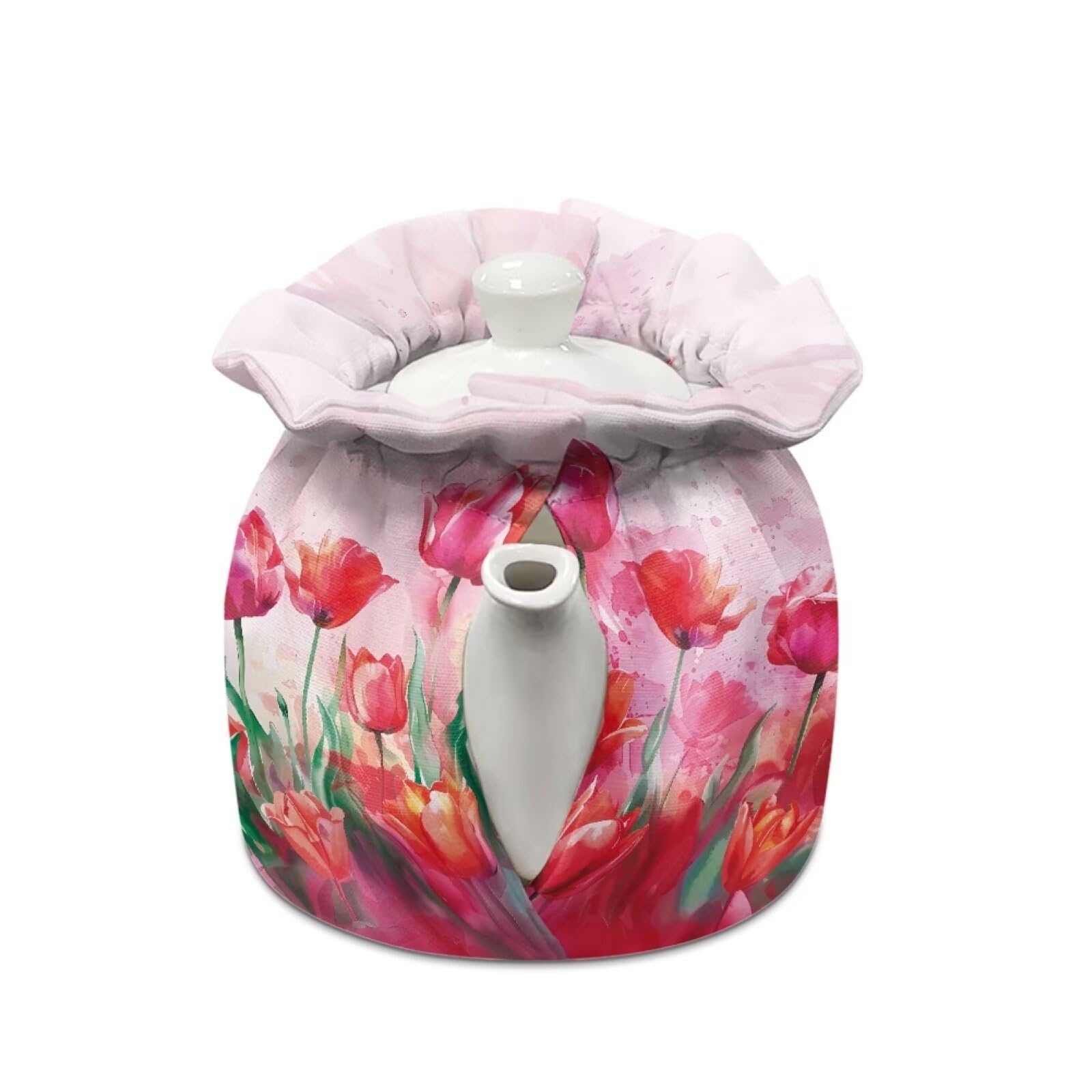 LedBack Floral Tea Pot Cozies Dustproof Washable Kitchen Home Decorative Tea Pots Cover Insulation and Keep Warm Both Sides, Tulips Pattern