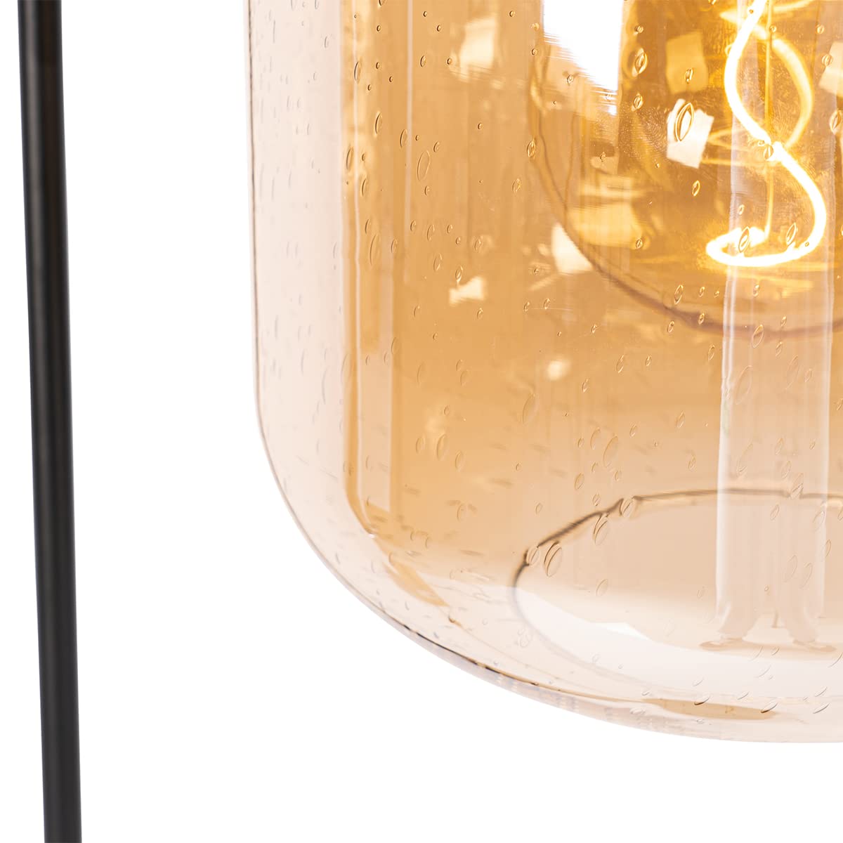 Qazqa Diseño Lámpara de pie de diseño negra con latón y cristal ámbar - Zuzanna/Acero Alargada Adecuado para LED Max. 1 x 40 Watt