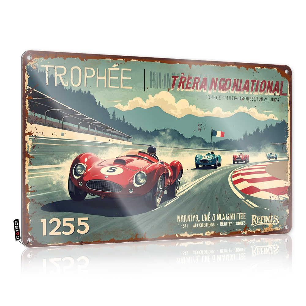 Fzfn Men's Colour Farmhouse Signs Grunge Indie Decor Vintage Race Car Poster: Trophee Trerangonational 1955 - Vintage Wall Decor For Lake(30X40cm)