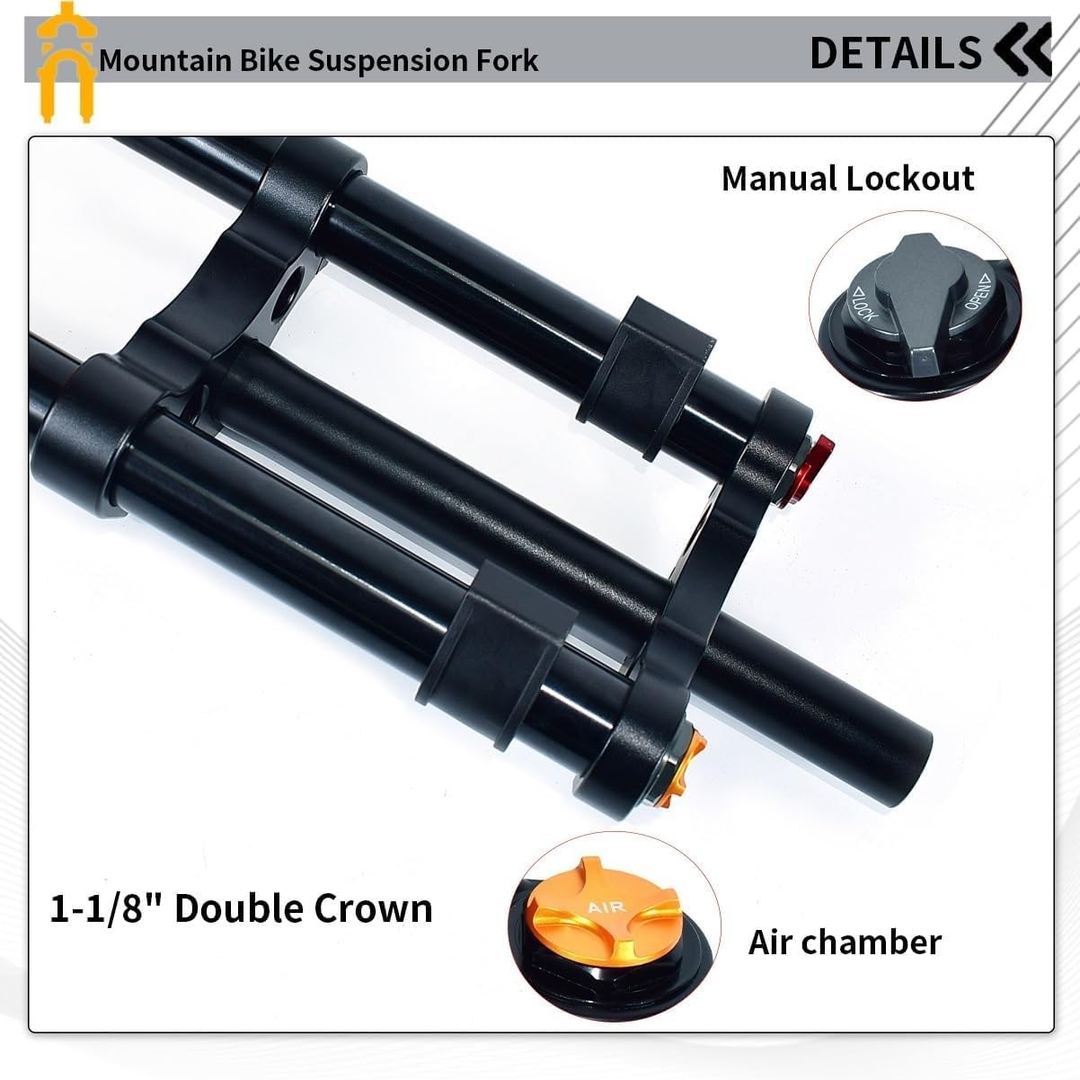 26/27,5/29" Downhill-Mountainbike-Luftfedergabel, 1 1/8" gerades Rohr, Doppelschulter-Federgabel, 140 mm Federweg, Schnellspanner 9x100 mm A,27.5in
