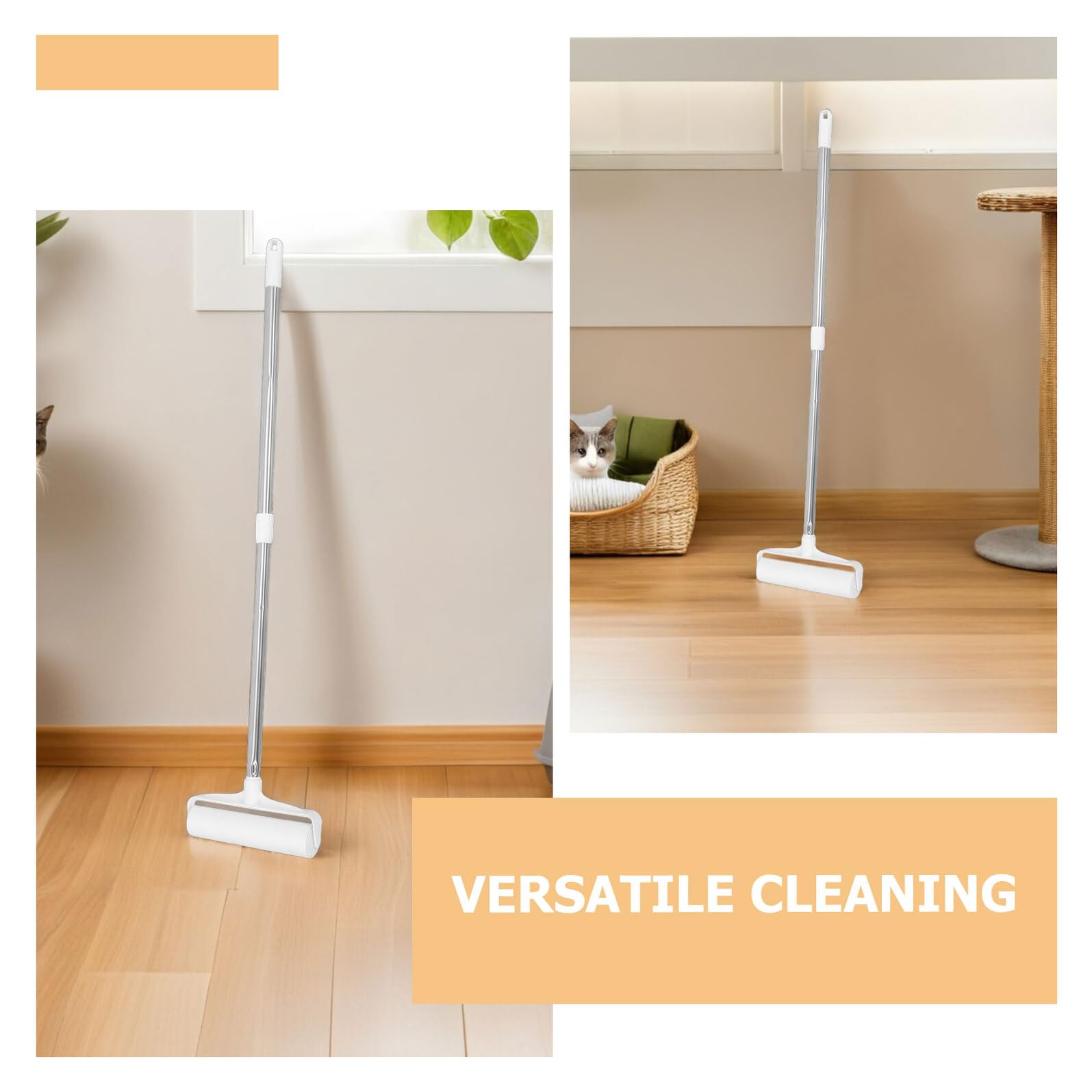 SOIMISS Rullo Levapelucchi Adesivo per Peli Animali Manico Lungo 35 Cm, Rullo Antipelucchi Riutilizzabile per Tappeti, Divani e Pavimenti, Set 4 Ricariche Fogli per Pulizia Domestica