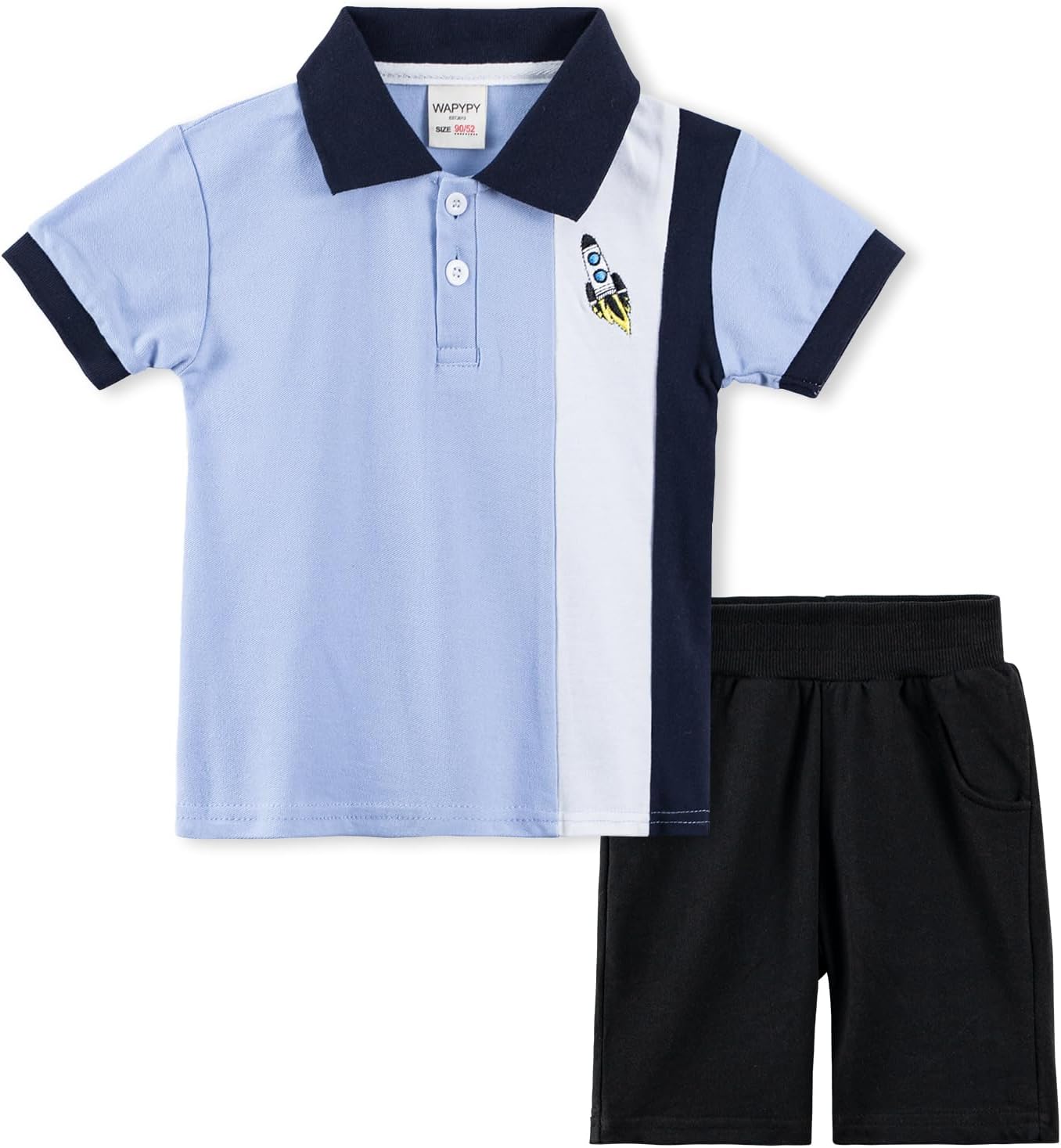 Volunboy Baby Boy Summer Clothes Short Sleeve Polo Shirts Shorts Set Activewear Sports Patchwork Beach Outfits 18-24 Months Blue