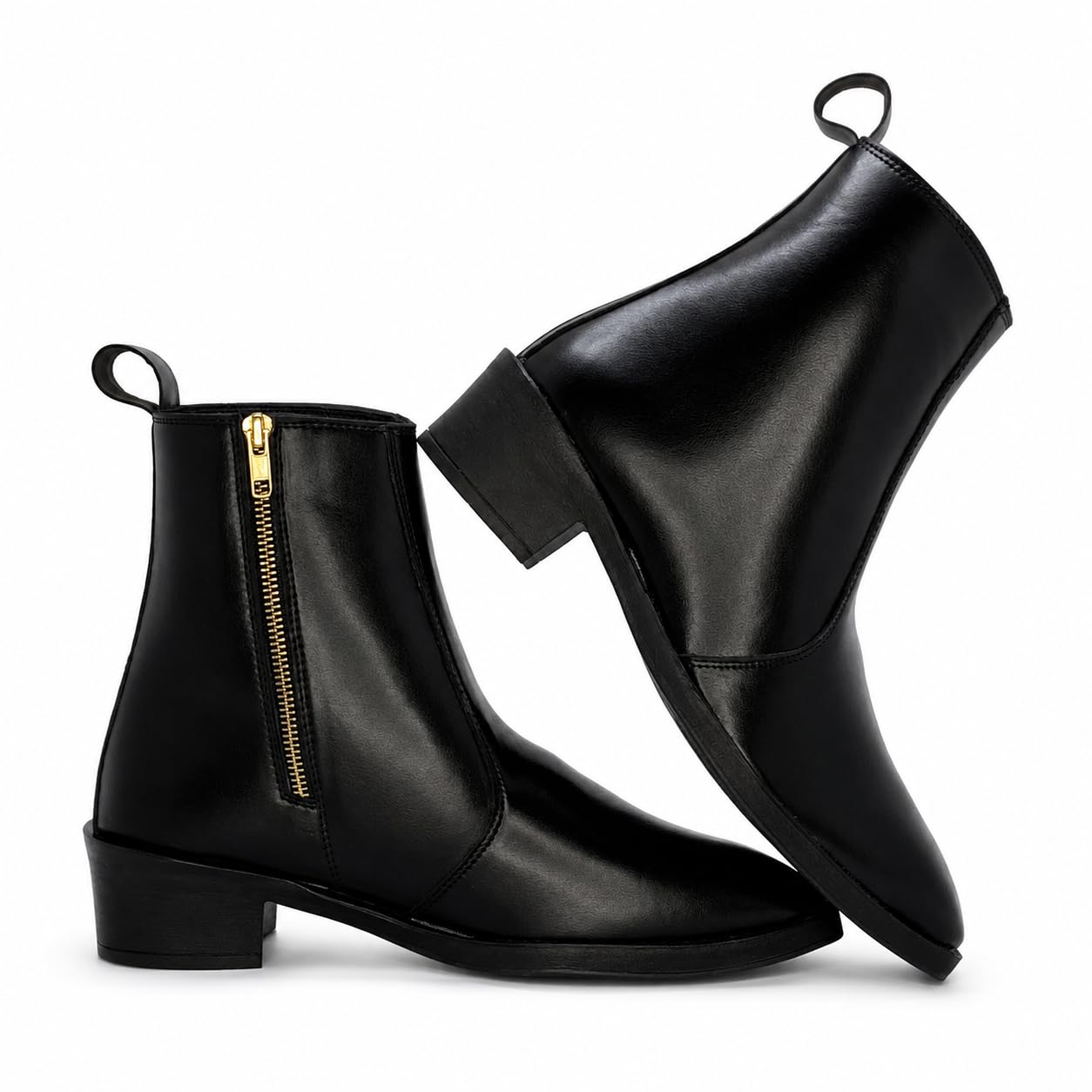 Men’s Premium Black PU Leather Chelsea Boots with 5 CM Cuban Heel, Italian Toe, Gold Side Zip, Anti-Skid TPR Sole, Stylish Ankle Boots.-image-21