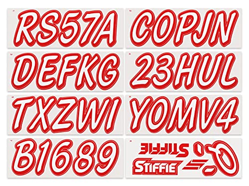 Image of Whipline Solid White /Red 3 inch Alpha-Numeric Registration Identification Numbers Stickers Decals for Boats & Personal Watercraft