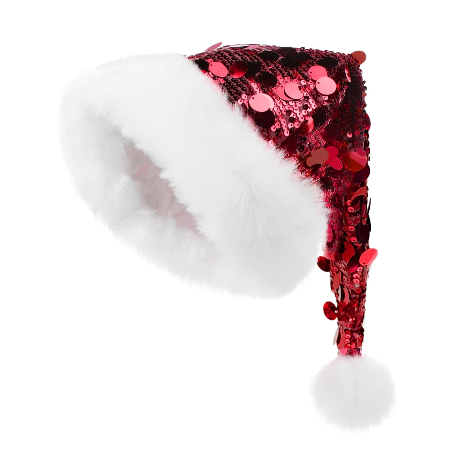 RUIXIA Adults Sparkly Sequins Santa Hat Plush Faux Fur Brim Glittery Party Hat for Xmas Festive Holiday Party Costume Supplies - Image 4