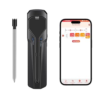 Meat Thermometers Bluetooth, 500FT Truly Wireless Digital Meat Thermometers with Probe for Monitoring Grill, Oven, BBQ, Smoker