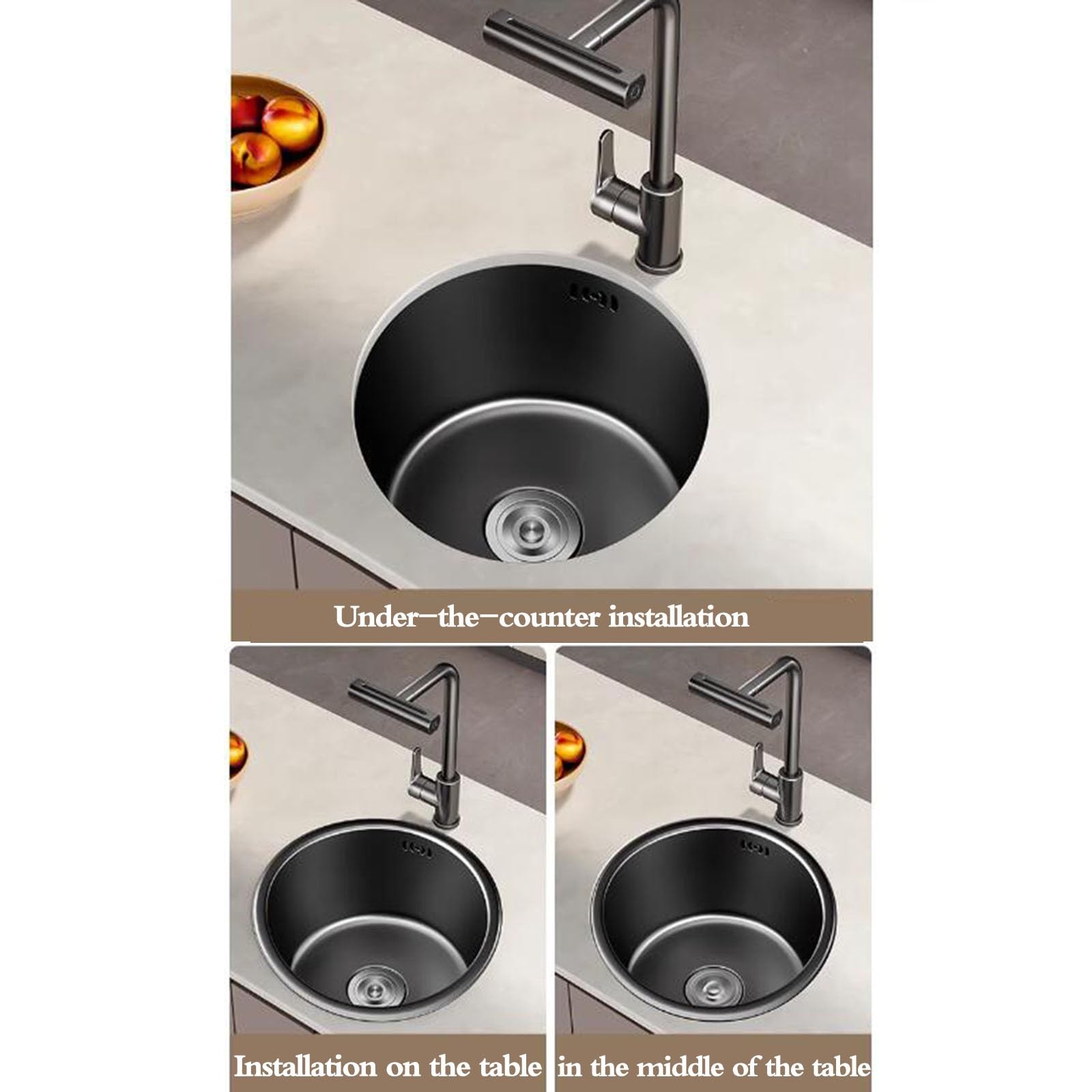 Bricolaje Fregadero Redondo Negro De Tamaño Pequeño. Barra De Bar Con Ranura Única Que Ahorra Espacio Fregadero De Sifón De Cocina De Acero Inoxidable Con Grifo. Mini Lavabo Bajo Encimera herramientas