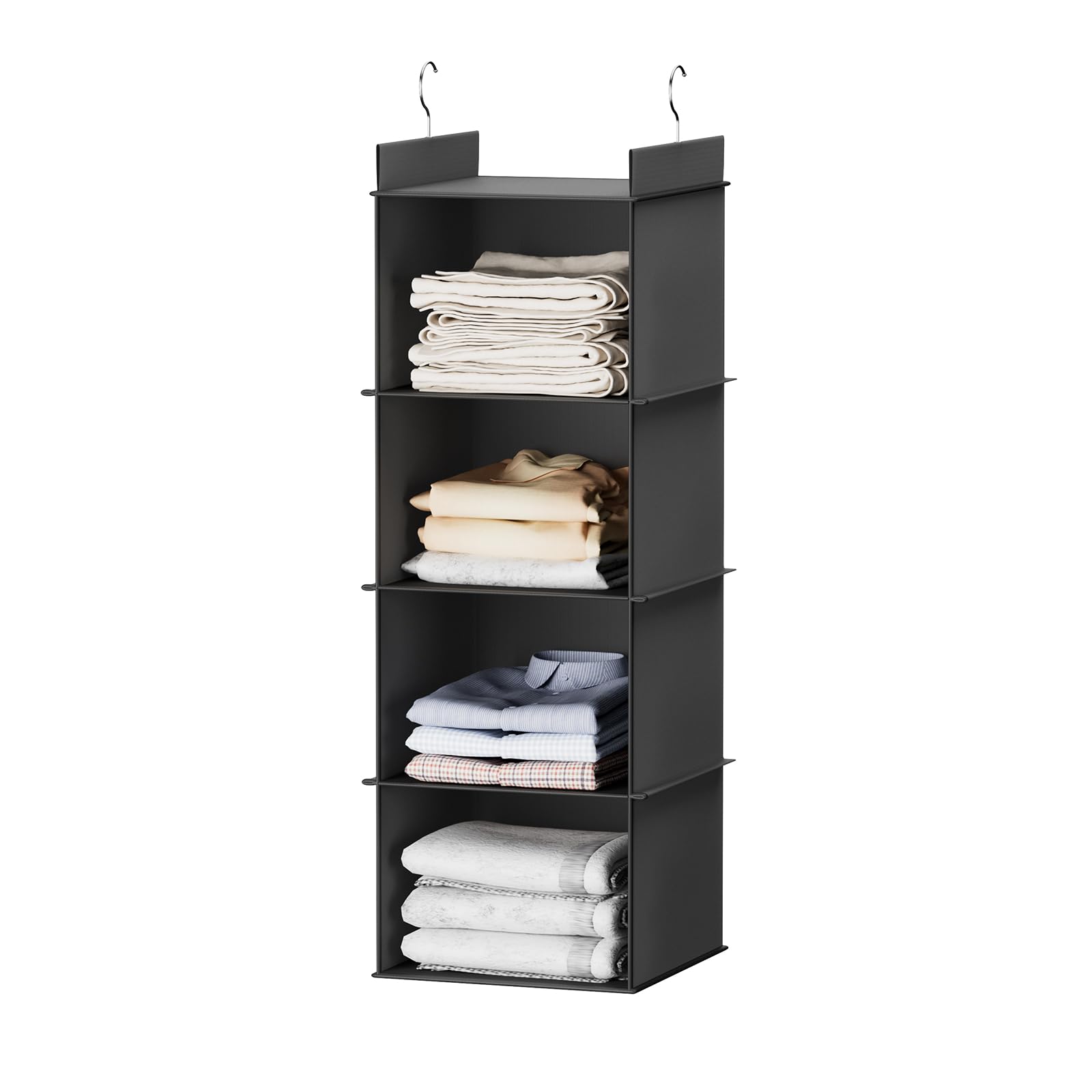 YOUDENOVA Hanging Closet Organizer, 4-Shelf Closet Hanging Shelves, Black