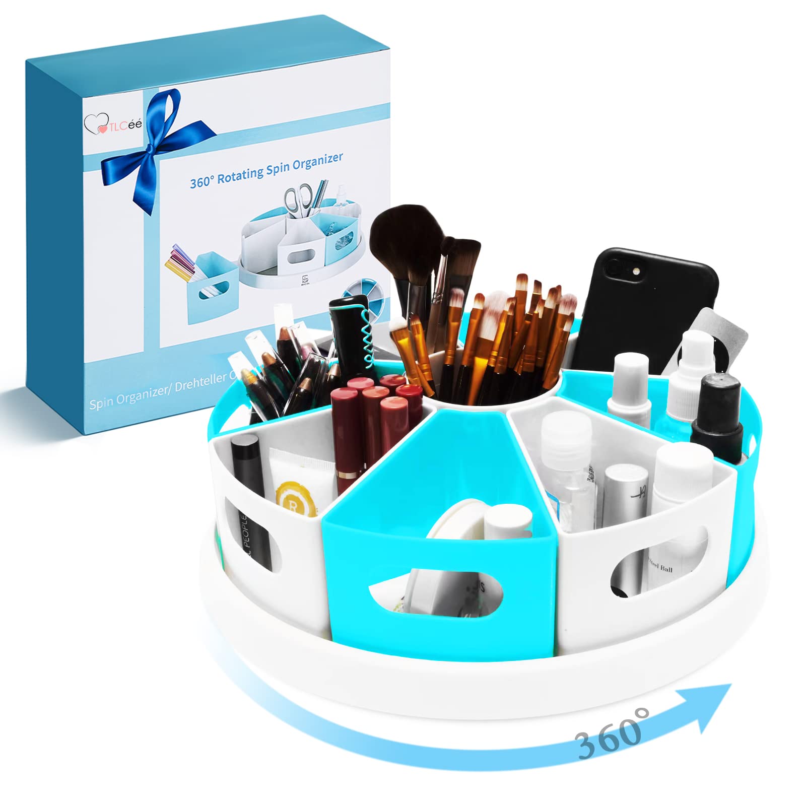 12" Art Supply Storage Organizer Desk Caddy – Color-Coded, 9-Bin Rotating Desk Organizer, Supply Caddy for Classroom, Craft & Rotating Makeup Organizer – Classroom Organization Bins by TLC Depot