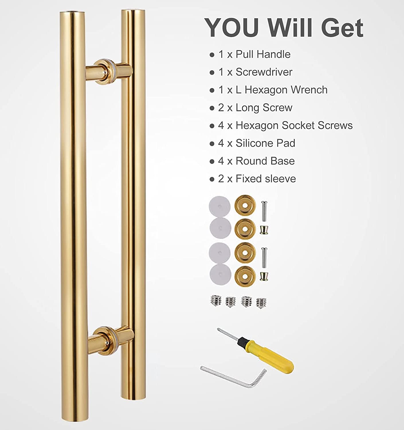 Manija de puerta corredera de granero, barra de empuje moderna de acero inoxidable, diseño de tubo redondo H de doble cara para puertas de madera y vidrio, 120 cm