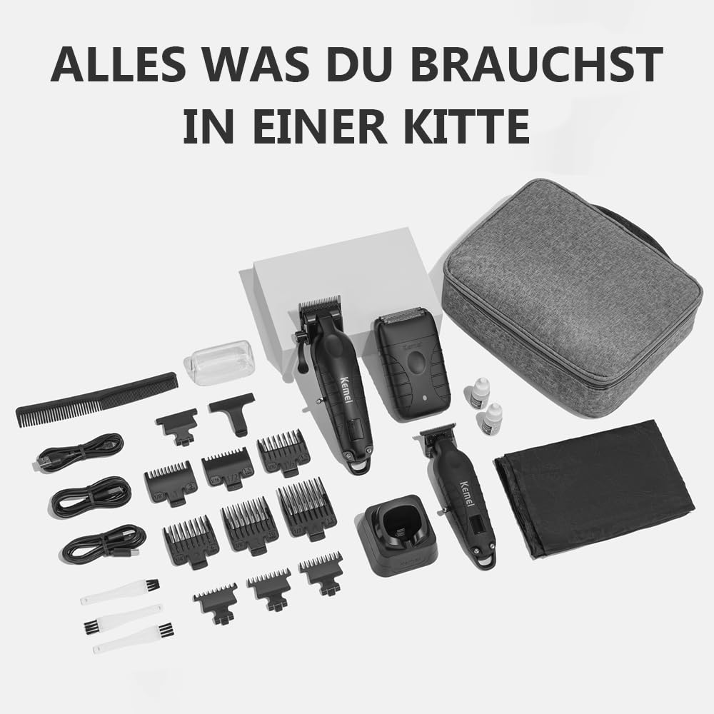 KEMEI 3 in 1 Kabelloser Haarschneider, Hair Trimmer & Folienrasierer Herren | Barber Set mit LED-Display, 8000RPM Motor & USB/Dock-Ladung(Schwarz)