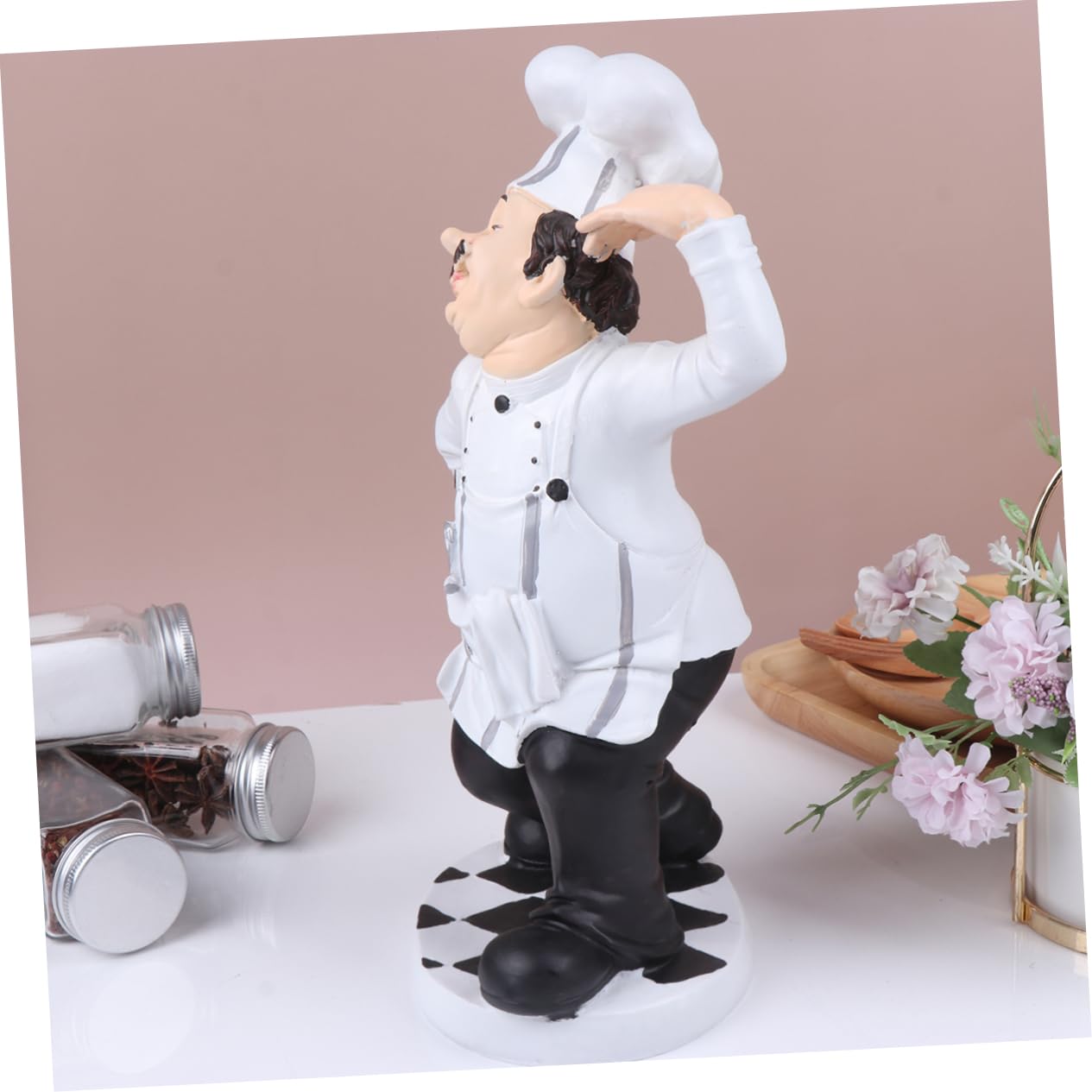 Chef Ornamento da Tavolo Raffinato in Resina Statuetta Bianco Stile Europeo Decorazione Stabile e Portatile per Casa, Pasticceria e Caffetteria