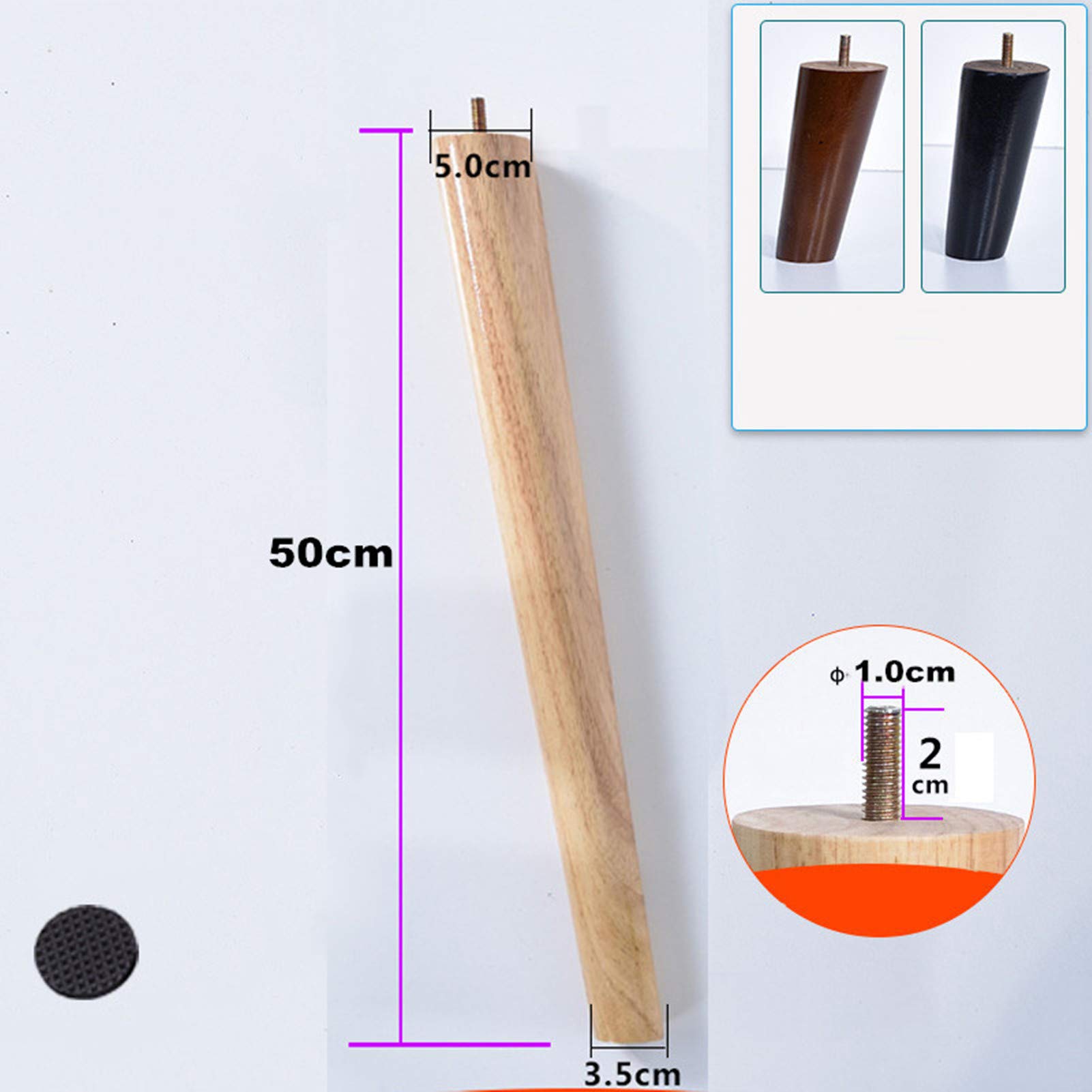 Set di 4 Gambe per Tavolo Piedini per Mobili in Legno Massello Piedini di Supporto Sostitutivi per Divani Gambe per Divani Piedini per Armadietti per Letto Divano Sedia (Obliquo 50 cm / 19,7 Pollici)