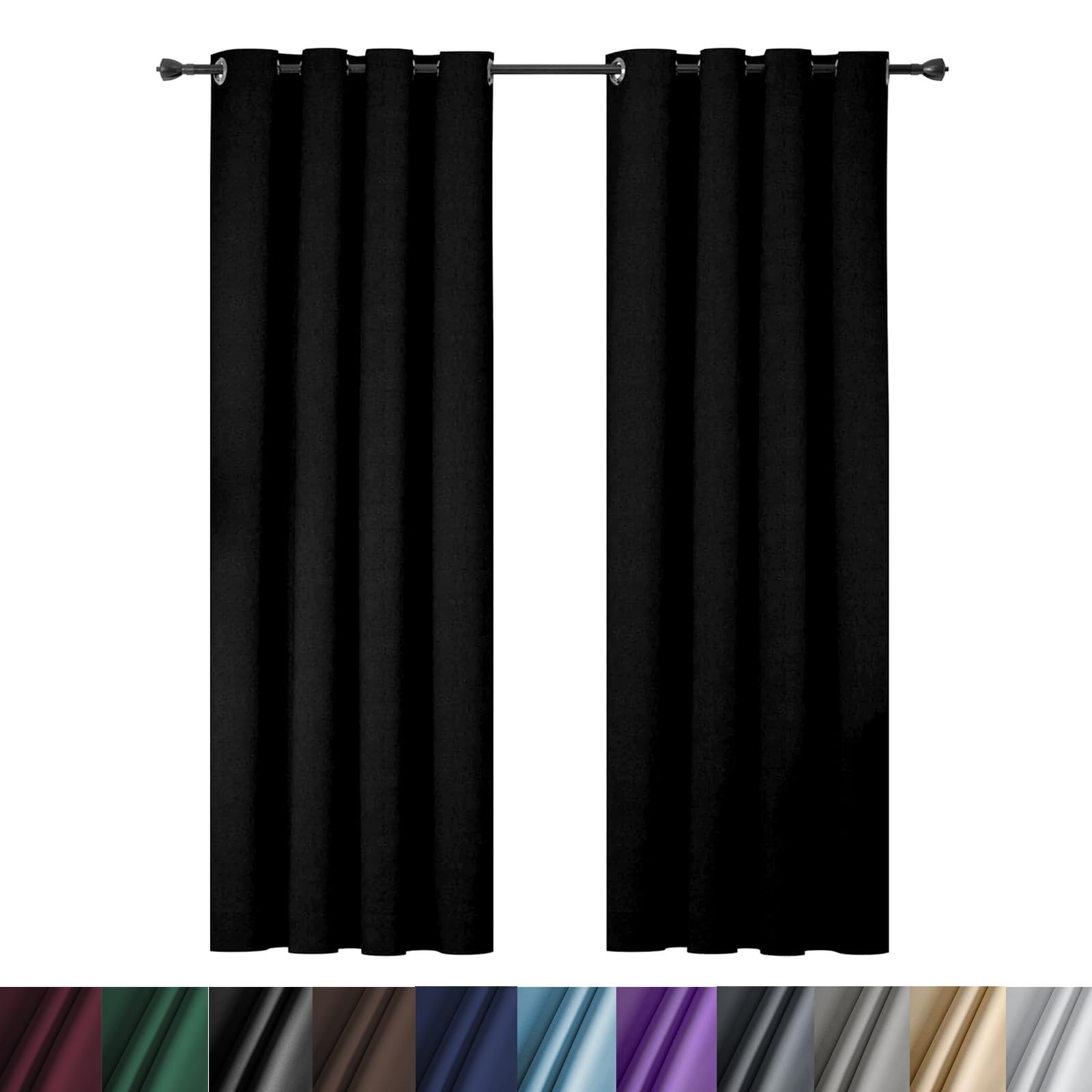Verdunklungsvorhänge mit Ösen 50 x 230 cm Sonnenschutz Schalldämmung, Weiche Schiebevorhänge für Schlafzimmer, mit Raffhalter für Wohnzimmer Kinderzimmer, Schwarz