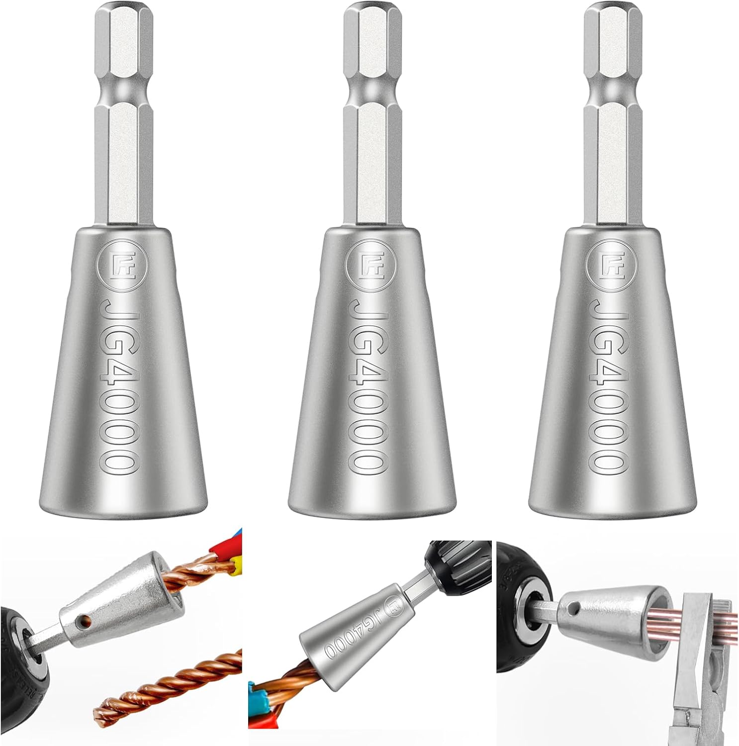 Premium Wire Nut Twister Connector — Stainless Steel Shank Durable Cable Twisting Tool for Electrical Power Drill (3 Pieces)