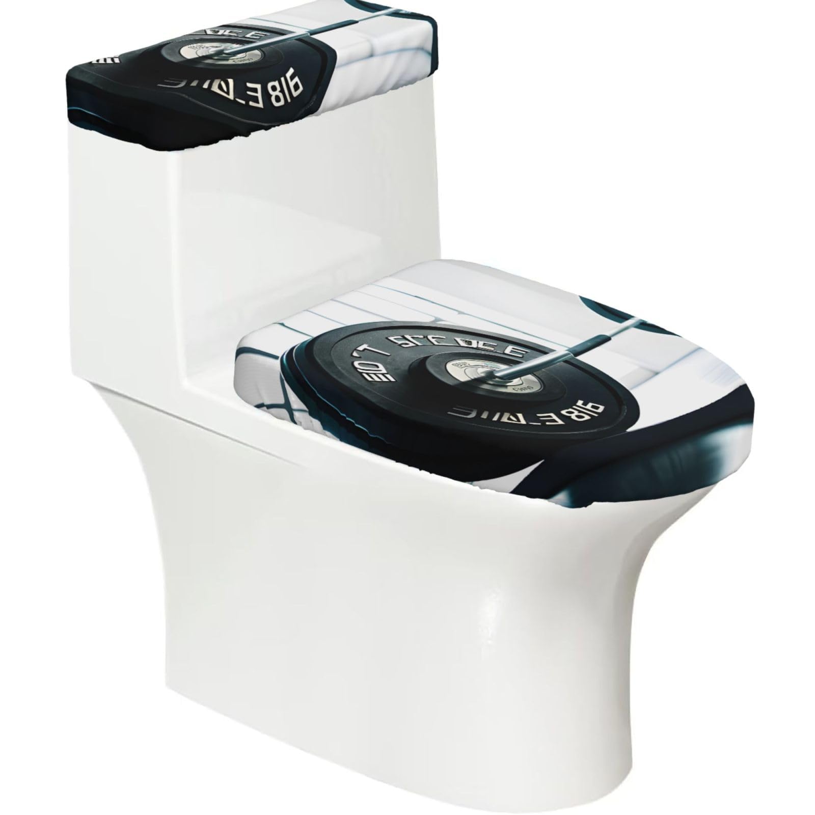 Weightlifting Sports Printed Toilet Tank and Lid Cover Set of 2 for Most Bathrooms, Fits Elongated Round Toilets