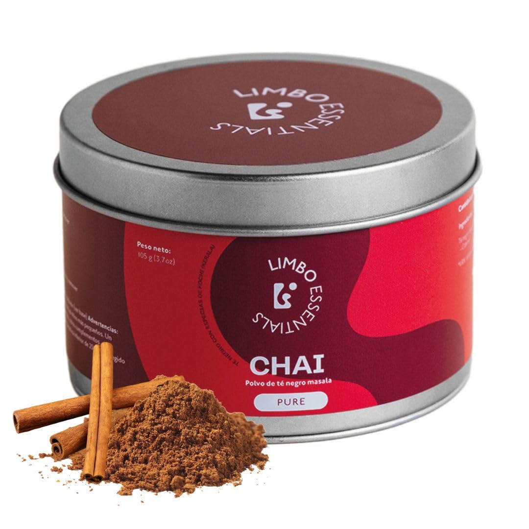 Limbo Té Chai Puro – Té Negro Chai Masala en Polvo con Especias | 105g (35 Dosis) | Energía Natural, Antioxidante y Digestivo | Canela, Jengibre, Cardamomo | Sin Azúcar, Sin Lactosa