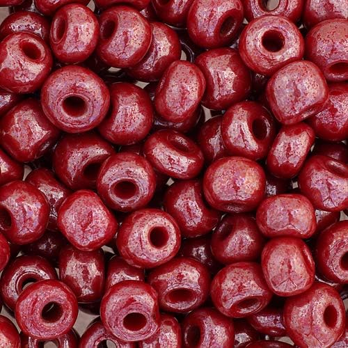 Czech Glass Seed Beads 1/0 (6.6mm Diameter) Rocaille Opaque Dark Red Luster DIY Jewelry Making Beads - 500g Bulk Bag by Preciosa (Jablonex)