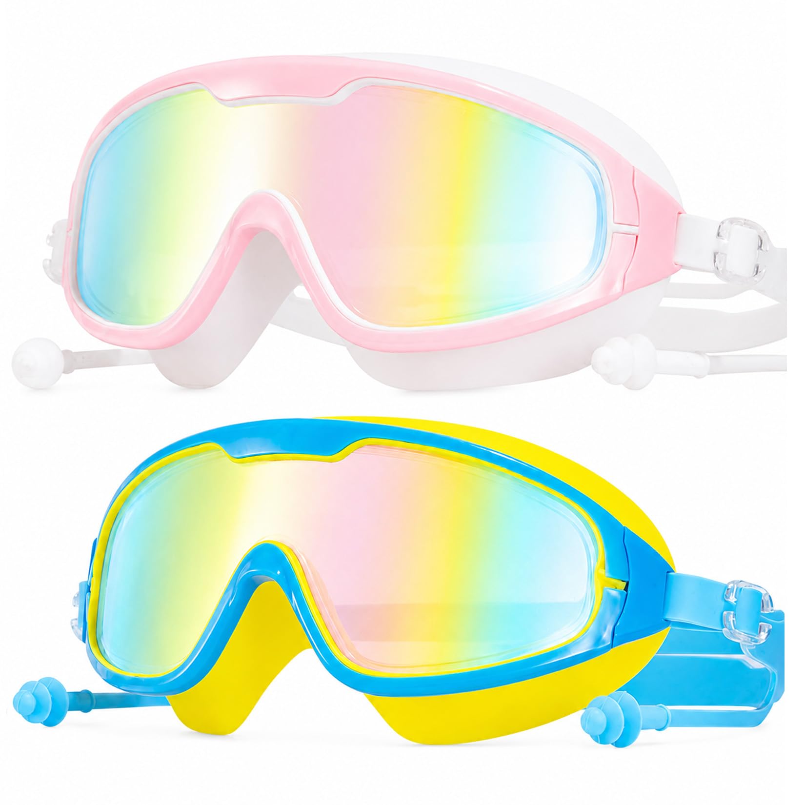 2-Pack Swimming Goggles for Adults, 180° Anti-Fog UV, Pink and Blue