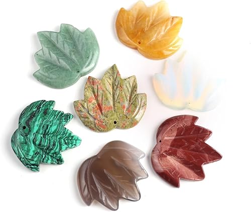 LE SKY 4 colgantes de piedra natural en forma de hoja de arce piedra de ágata de cristal curativo para hacer joyas y collares, Piedra Piedra Ágata,