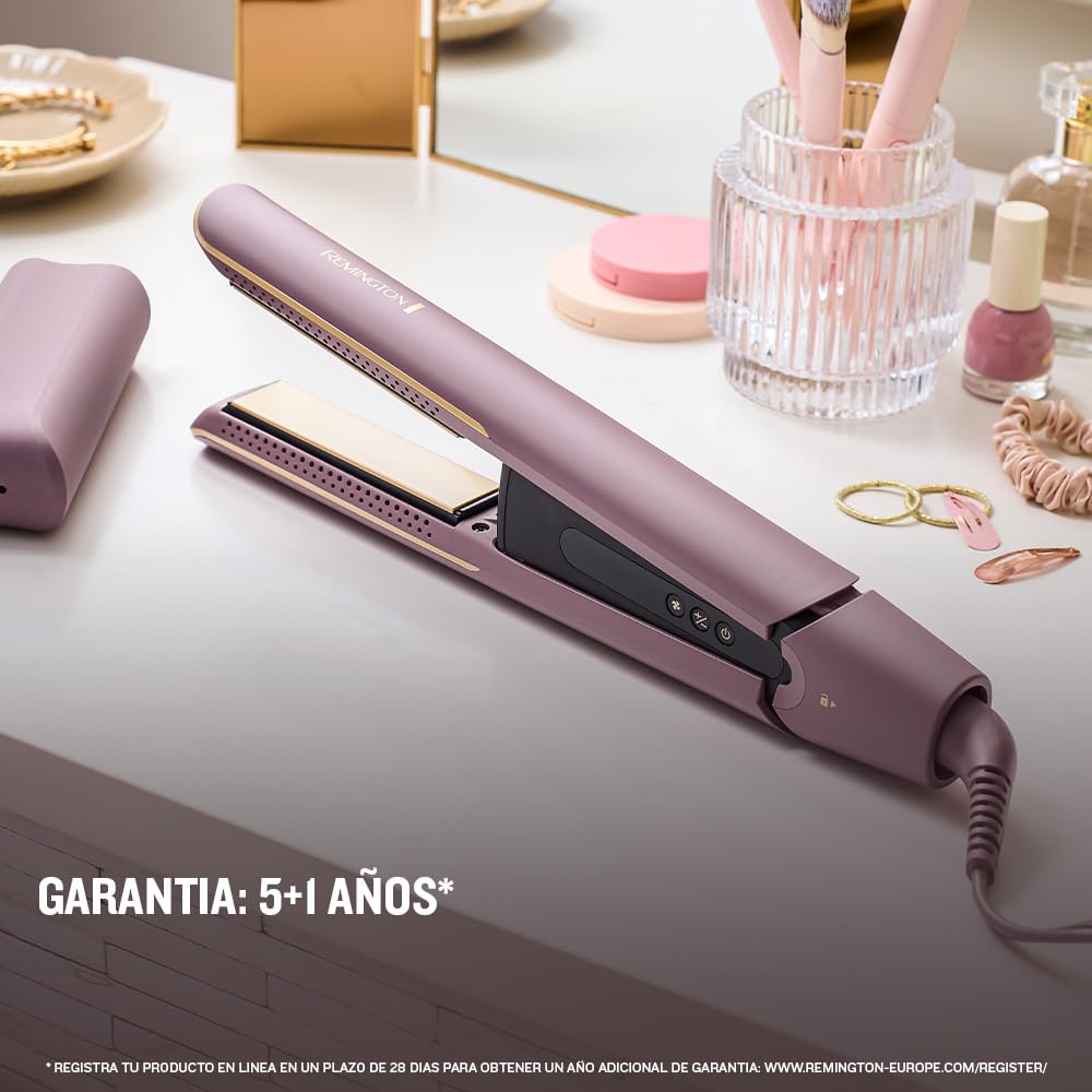 Remington plancha de pelo AIRvive con Aire Ionizado, tecnología Ionic Air antiencrespamiento, revestimiento cerámico ultrasuave con microacondicionadores (placas flotantes, digital, 150-230 °C) S8930