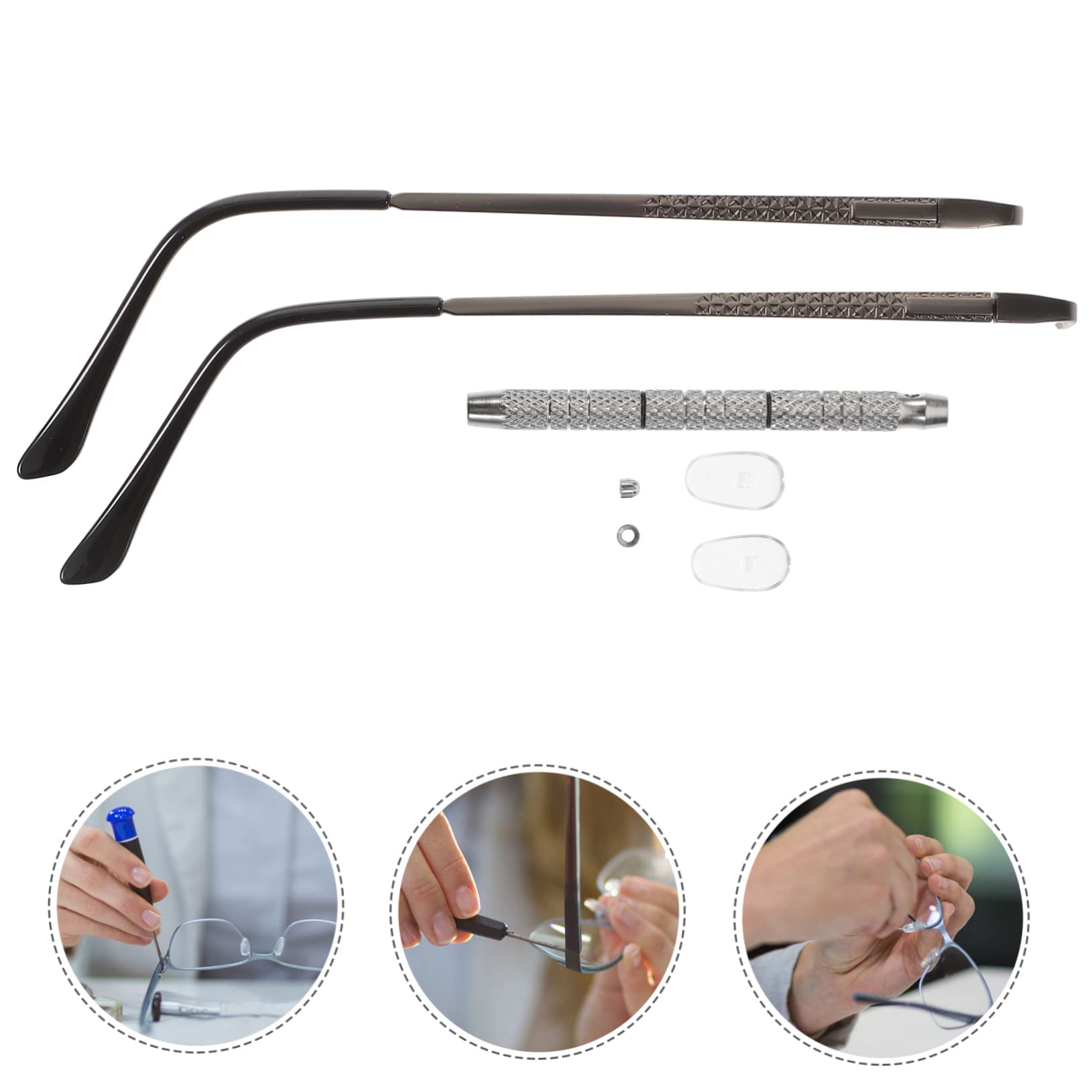 ULTECHNOVO 4juegos Kit De Reparación De Gafas Patillas Metálicas y Destornillador Incluye Almohadillas Nasales y Tornillos Para Gafas De Sol y Ópticas Accesorios Prácticos Para Hombres y
