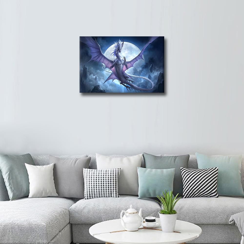 TISHIRON Dragon Poster Wall Decor Green Dragon Paintings on Canvas 1 Pcs Fantasy Animals Artwork Home Psychedelic Room Home Decor for Living Room Framed Ready to Hang Posters and Prints 18x12in - Image 4