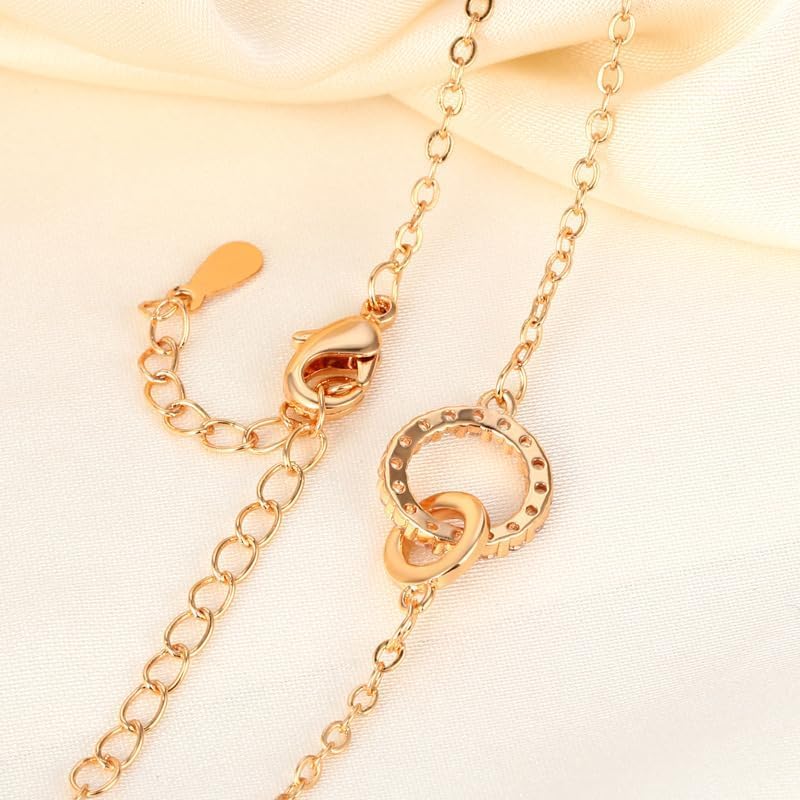 CZ Double Ring Necklace for Women Trendy 18K Gold Plated Cubic Zirconia Pendant Necklaces Gold Chains Chokers - Image 8