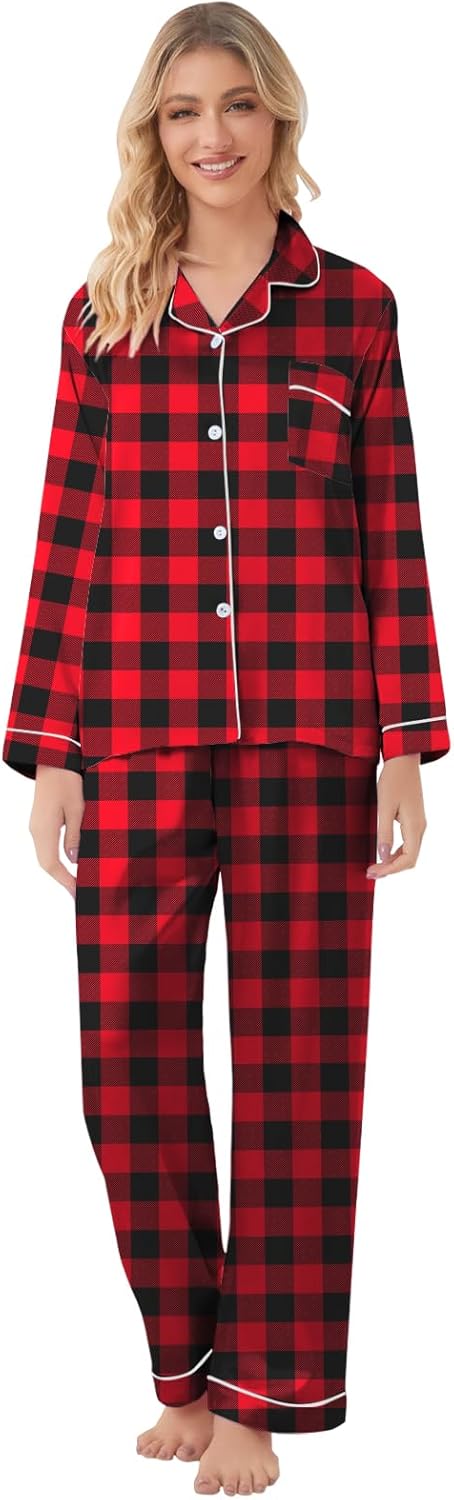 QZH.DUAO Christmas Family Pajamas Matching Sets Silk Satin Long Sleeve Pj Set Sleepwear - Image 4