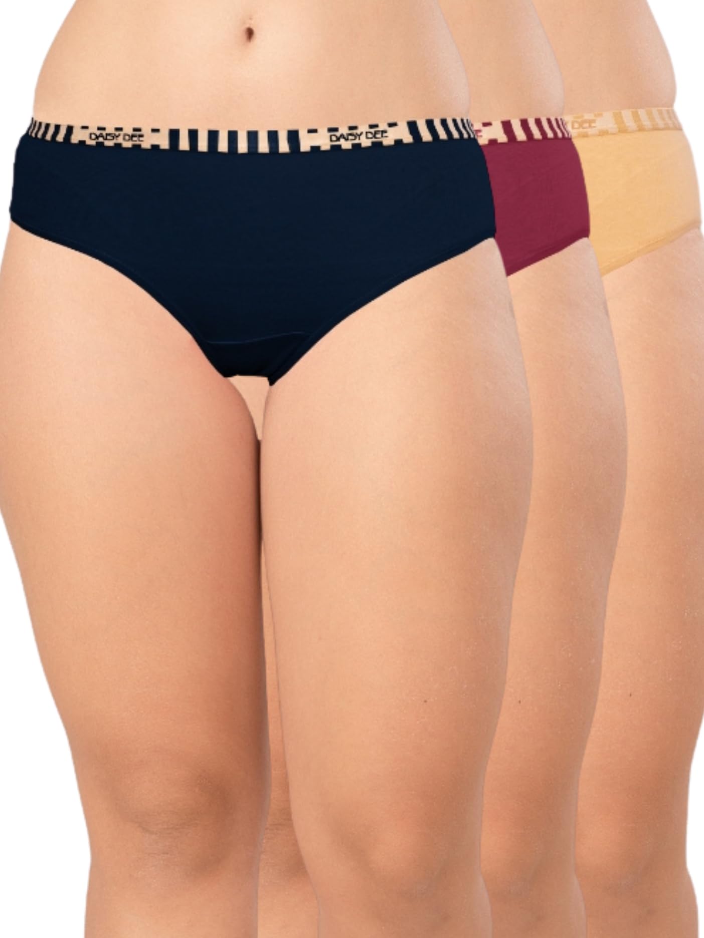 daisy dee Women’s Mid Coverage Seamless Hipster Panty – Ice Silk & Super Combed Cotton Elastane – Stretch Brief with Exposed Waistband and StayFresh Pack of 3 - Amber-picture-40