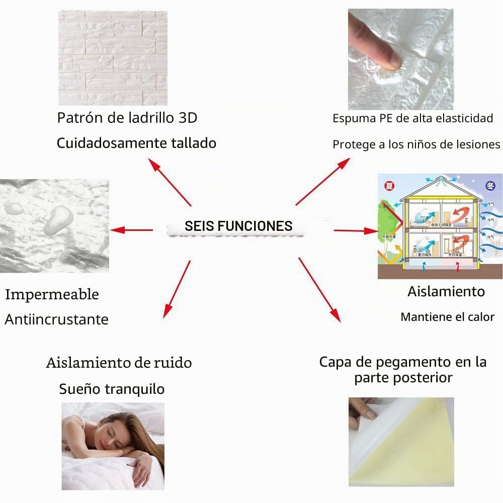 NHSUNRAY Papel Tapiz de Ladrillo 3D, Paneles de Pared 3D Autoadhesivo Impermeables, Bricolaje Papel Pintado para Cocina, Sala de Estar, Dormitorio, Decoración de Fondo (12 Piezas, Blanco)