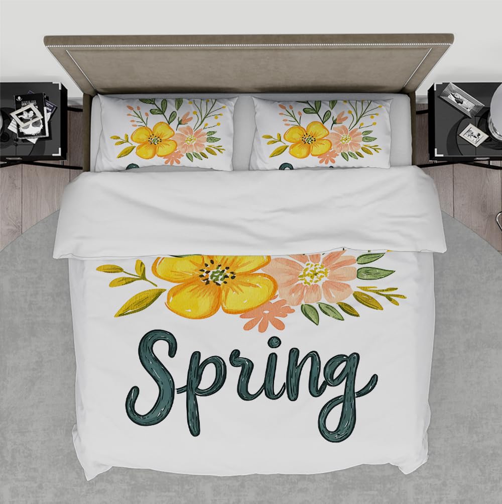 Couette fleurie 200x220cm : ensemble de lit 3 pièces en microfibre blanche