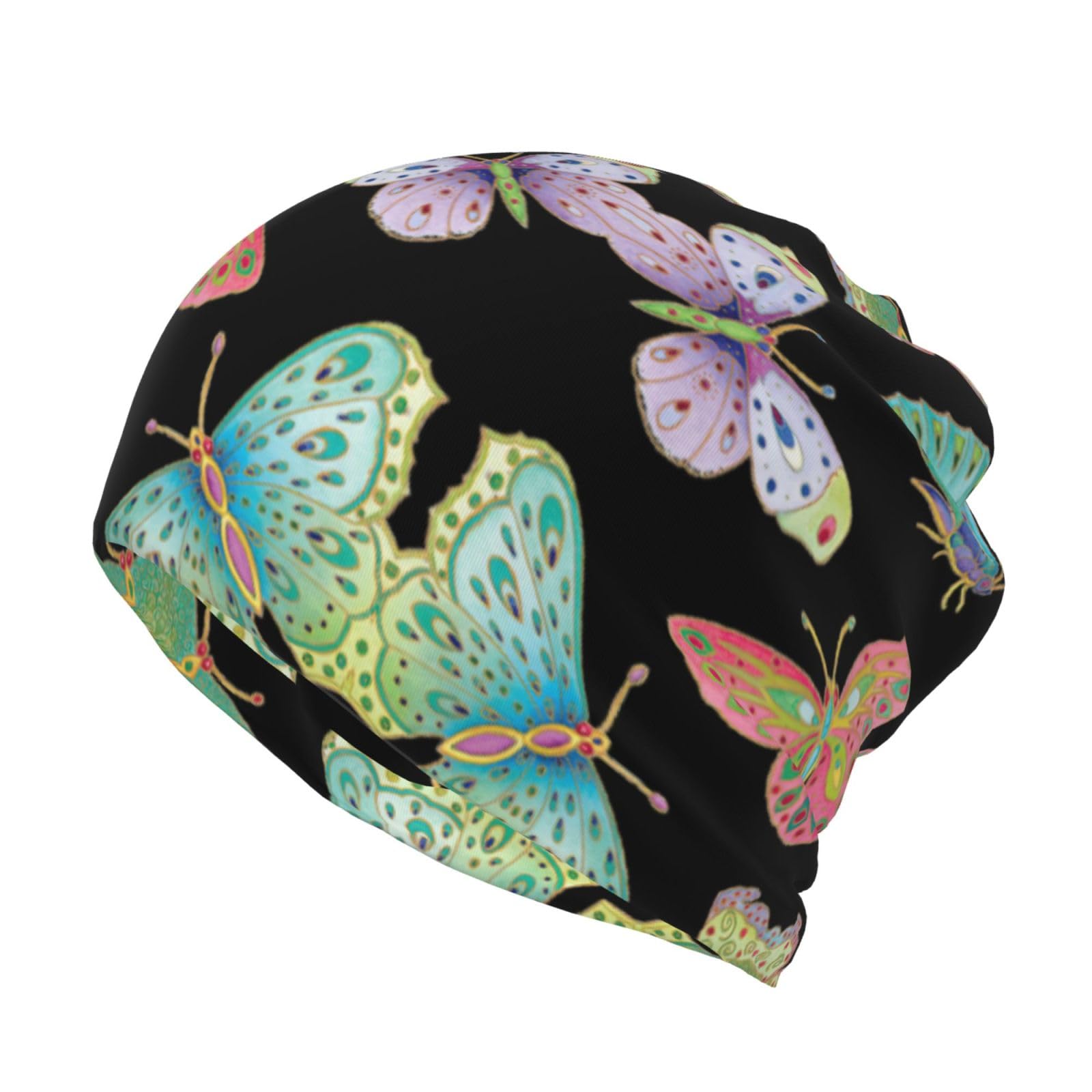 NHGJnk Jeweled Butterflies Print Chemo Cap, Skull Cap, Cancer Patients Caps, Beanies for Women, Warm Slouchy Beanie Hat Black