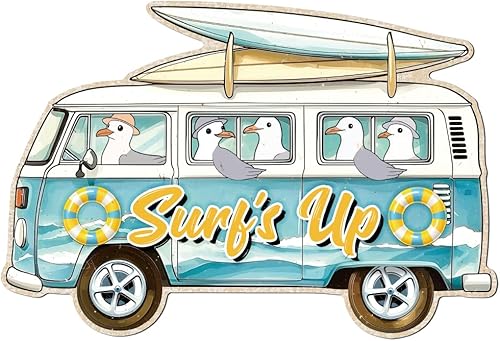 WADORN Letrero de metal vintage con diseño de gaviotas en un autobús, 15 x 10.1 pulgadas, divertido retro para el hogar, garaje, baño, sala de