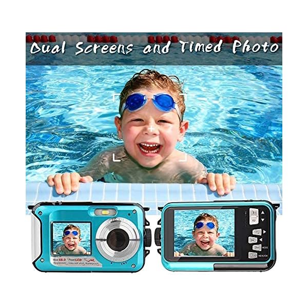 Unterwasserkamera Full HD 2.7K 48MP Unterwasser Kamera Wasserdicht Kinder Dual Screen 16X Digital Zoom 10FT… – Bild 3