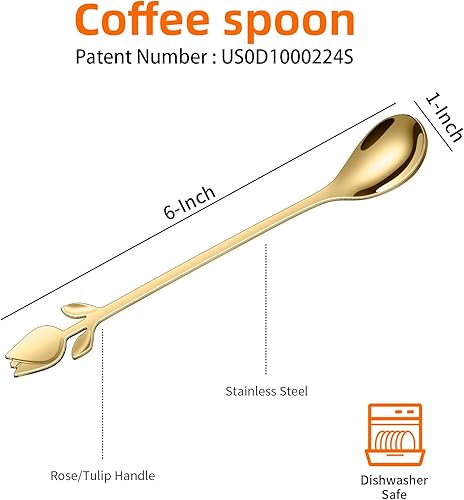 Miniatura 2 de Juego de cucharas de café pequeñas con mango de tulipánrosa de 6 pulgadas, 12 piezas, acero inoxidable