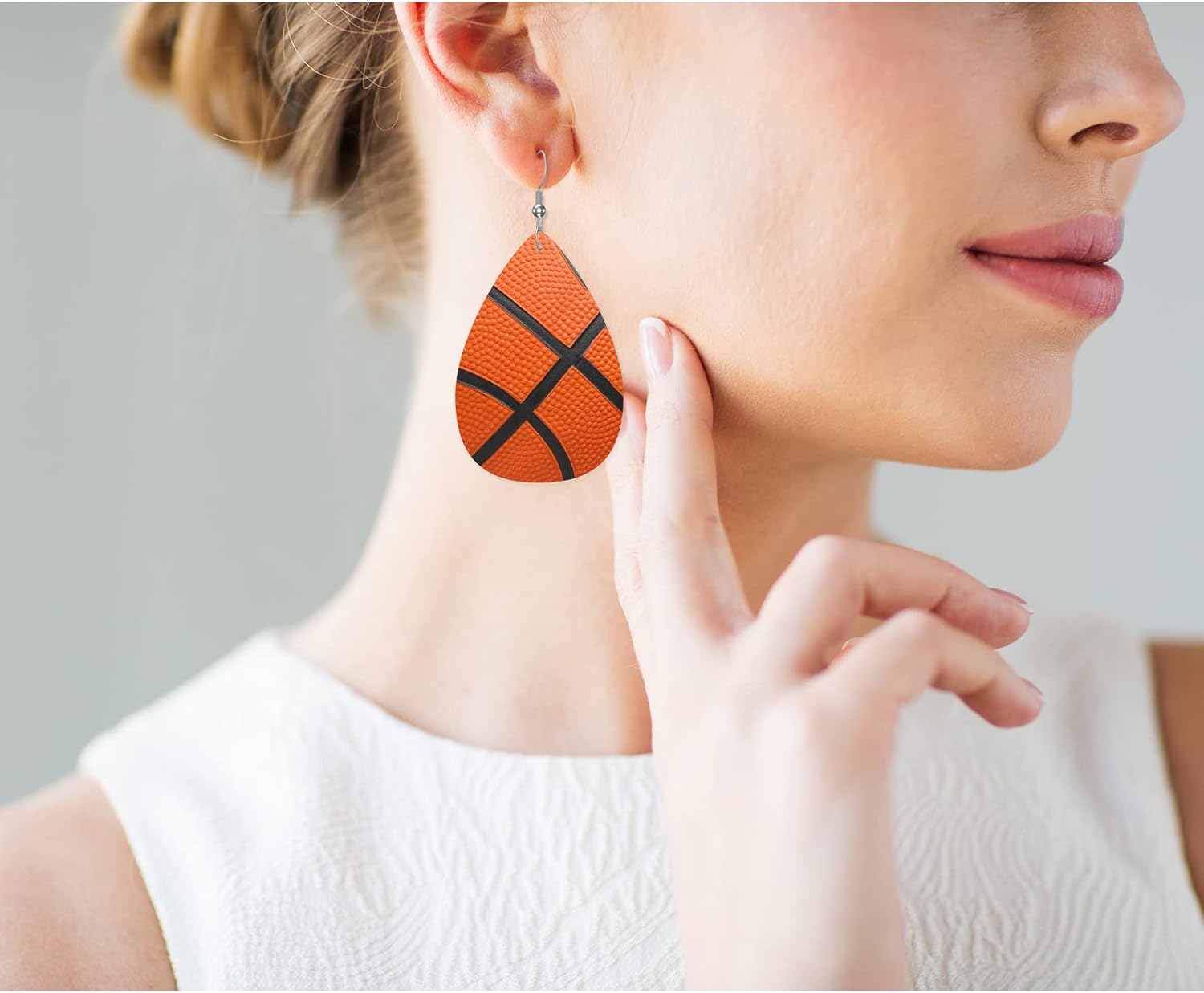 Orange Basketball Leather Teardrop Hook Earrings Sport Ball Leisure Activities Match Elegant Earrings For Women Friends Dangle Earrings image 4