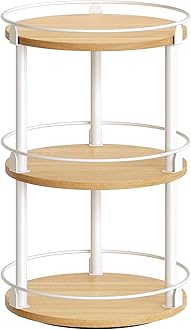 3-Tier Lazy Susan Organizer, Rotating Spice Rack, Spinning Organizer, Industrial Turntable Spice Rack Organizer for Cabinet, Kitchen Countertop, Pantry, White and Natural SR23WN