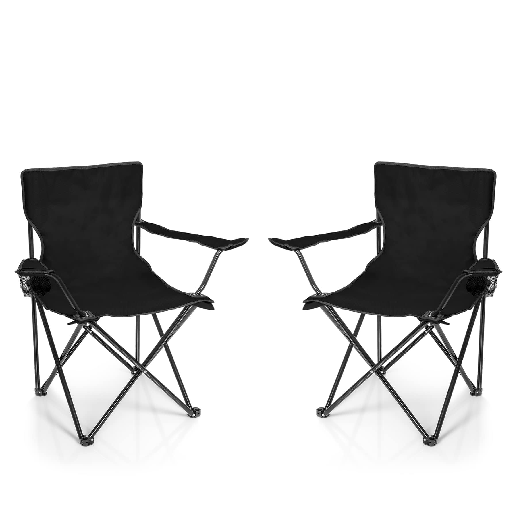 BigDean 2 x Folding Chair Black Camping Chair Fishing Chair with Drink Holder and Carry Bag – Folding Chair Garden Chair Folding Chair Relaxing Chair Fishing Chair Foldable