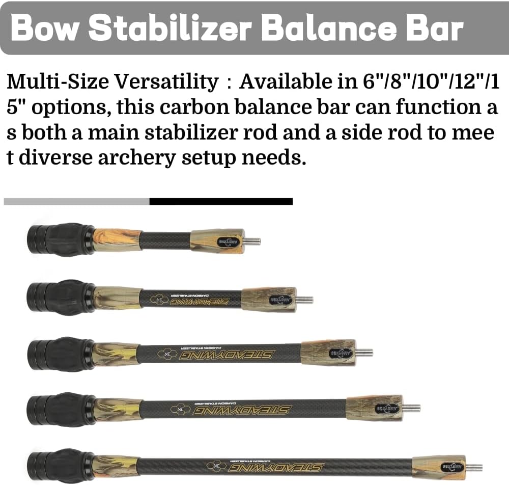Compound Bow Carbon Balance Bar - 6/8/10/12/15 Inch Stabilizer Weight, Dedicated for Archery Target Practice and Hunting Expeditions