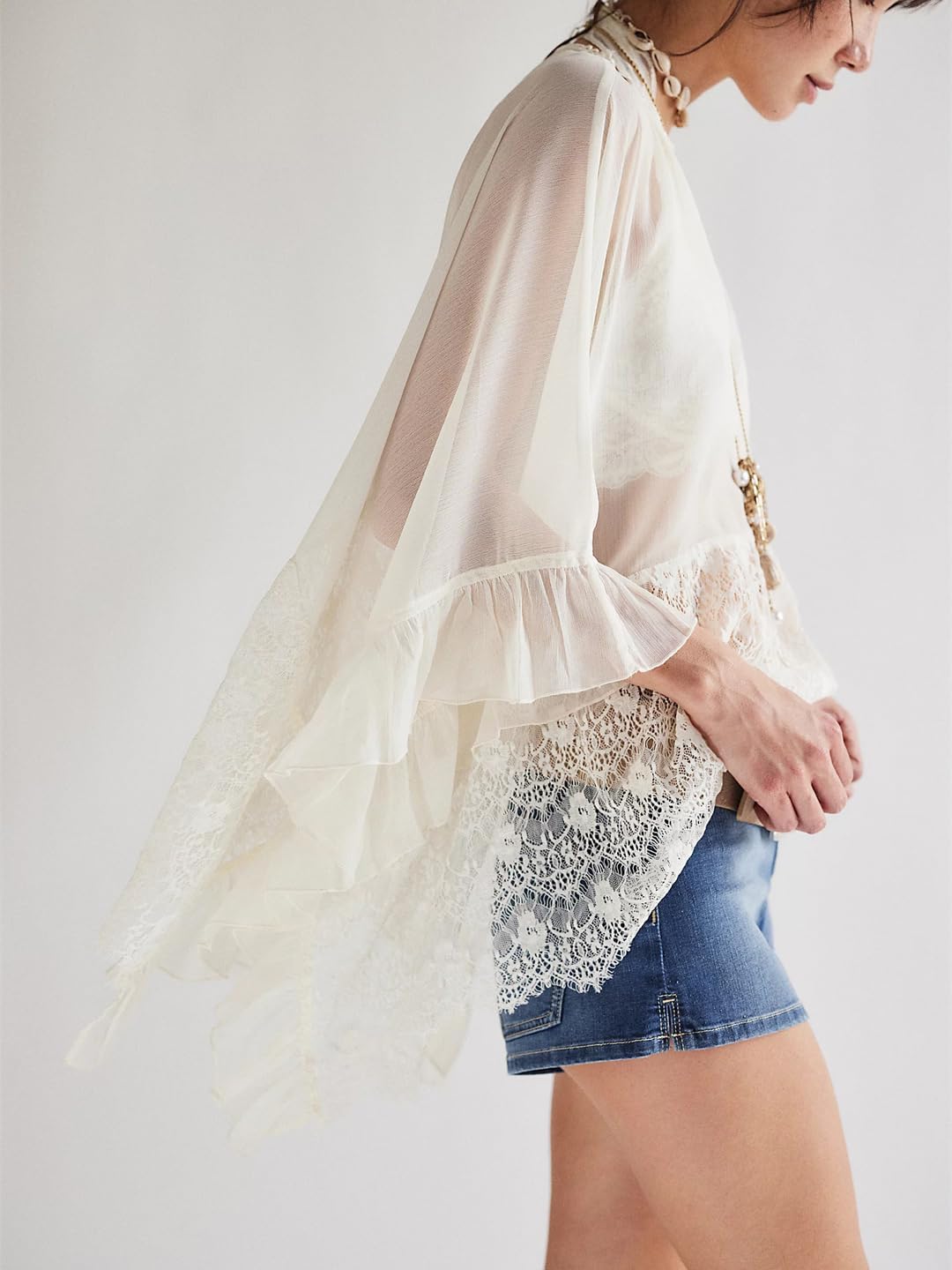 Miqil Women Tie Front Long Sleeve Top Loose Fit Solid Color Ruffle Flowy Chiffon Shirt Y2K Boho Summer Trendy Beach Blouse - Image 3