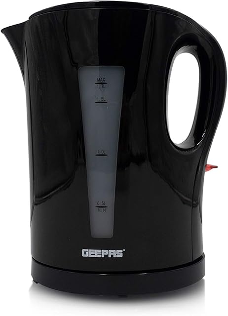 Geepas Electric Kettle, 2200W | Boil Dry Protection & Auto Shut Off | 1.7L Cordless Fast Boil Jug Kettle for Hot Water Tea or Coffee | Swivel Base with Manual Lid Open | 2 Year Warranty, Black