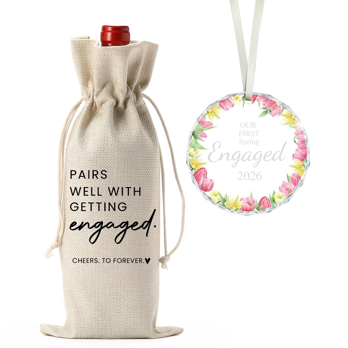 1st Spring Engaged Engagement Gifts for Couples Her Engagement Party Decorations for Women Couple Our First Spring Engaged Wine Bag Acrylic Ornament 2026