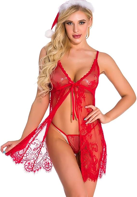 Amazon Co Jp エロい下着 セクシーなレーストリムディープvシュミーズ 赤いクリスマスサンタスリング 透けて見えるランジェリーひも ランジェリー セクシー ドラッグストア