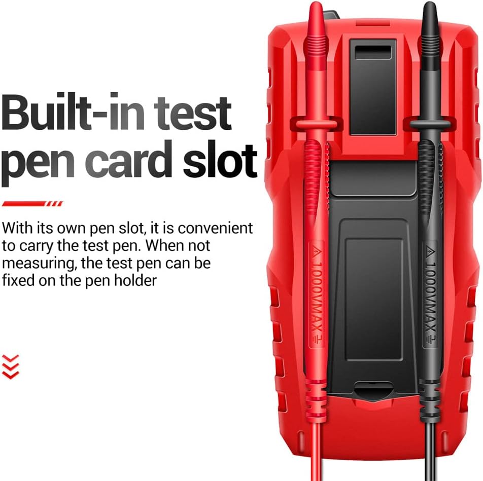Rear view of M108 Multimeter showing built-in test pen storage slot