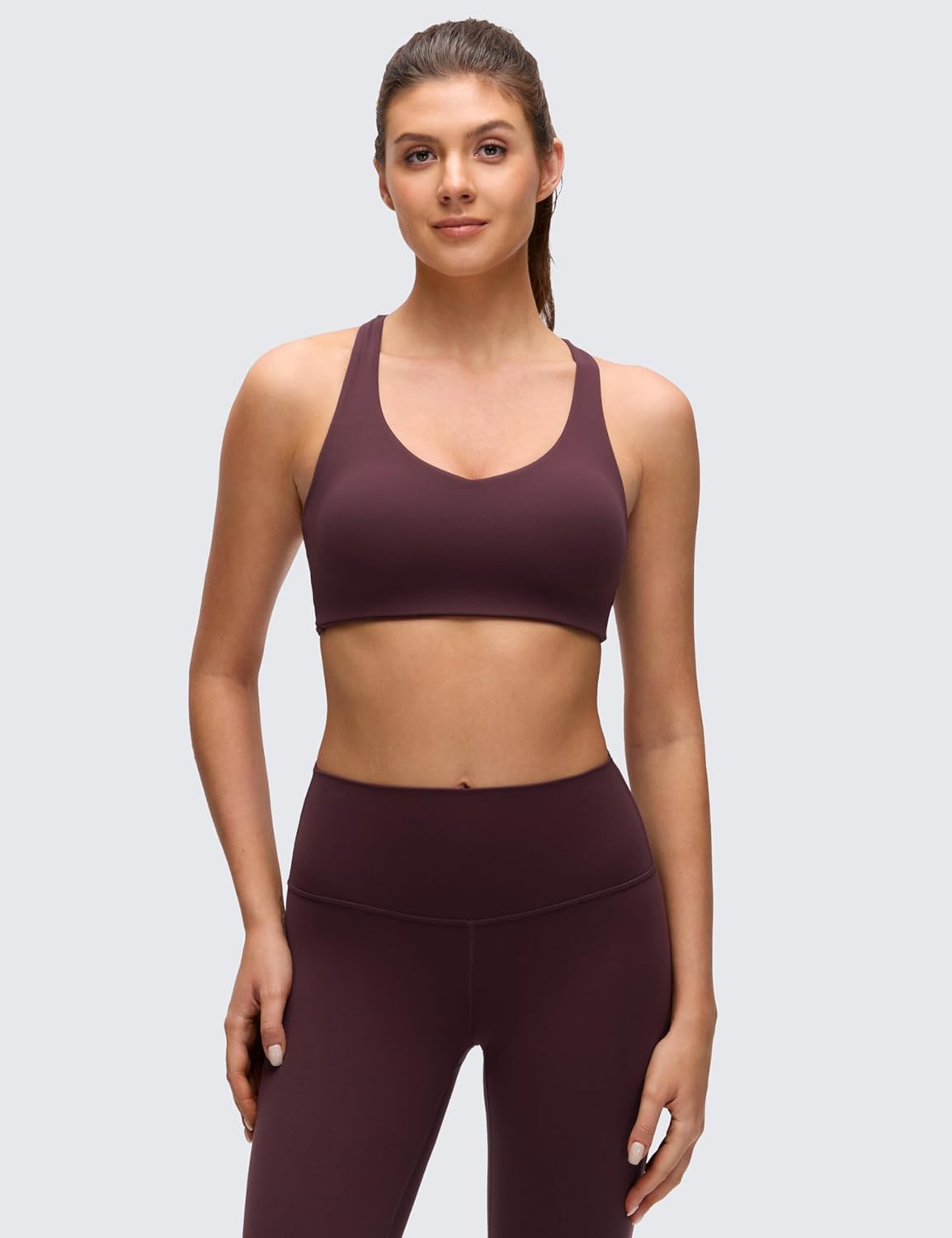 CRZ YOGA Butterluxe Multi-Strap Cross Back Sports Bras for Women - V Neck Padded Strappy Wireless Yoga Top
