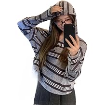 Y2K Grunge Emo Striped Knit Hoodie Women Alternative Acubi Aesthetic Long Sleeve Streetwear Top Indie Clothes