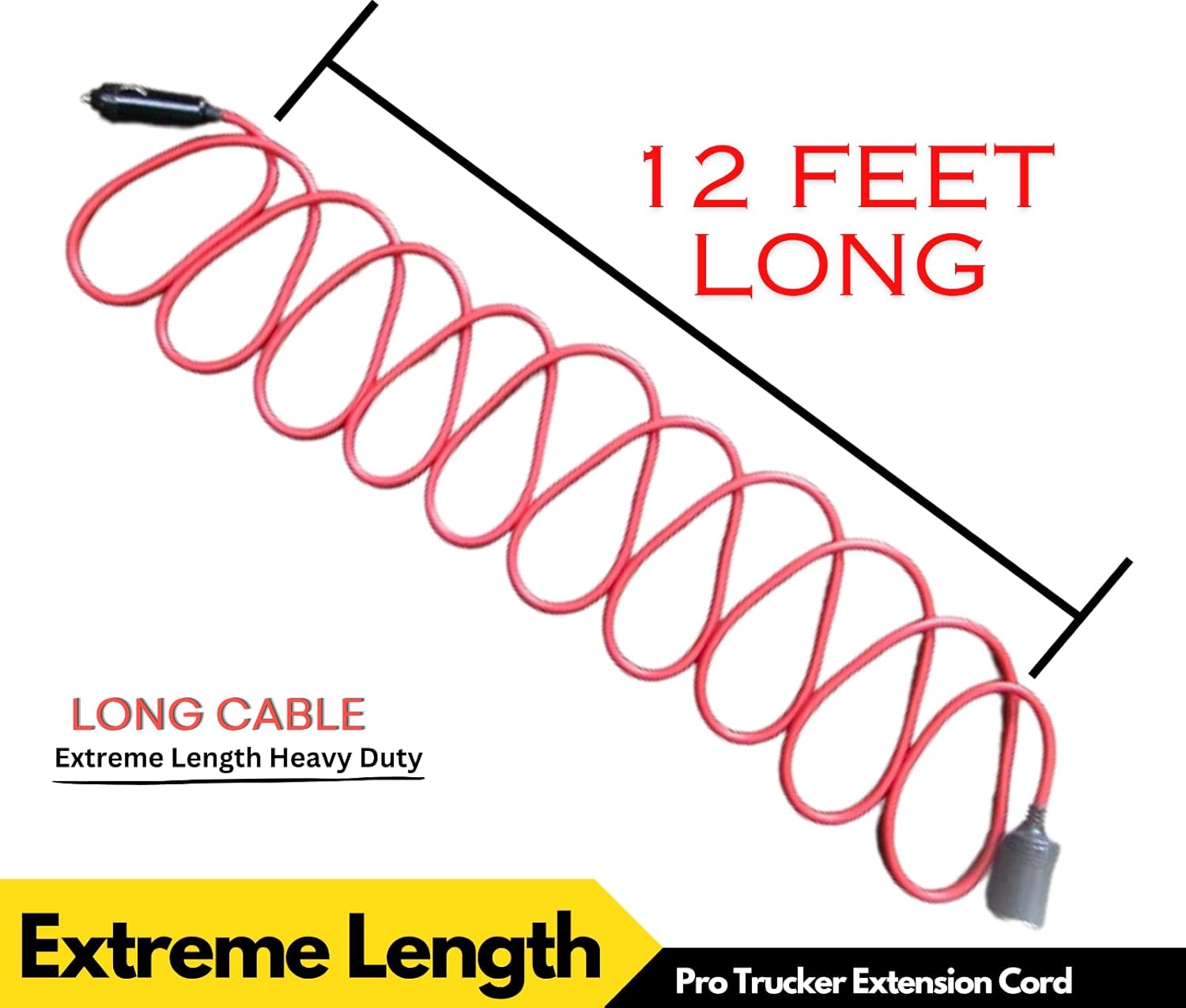 12 Foot Heavy Duty 12 Volt Cigarette Lighter Plug Extension Cord